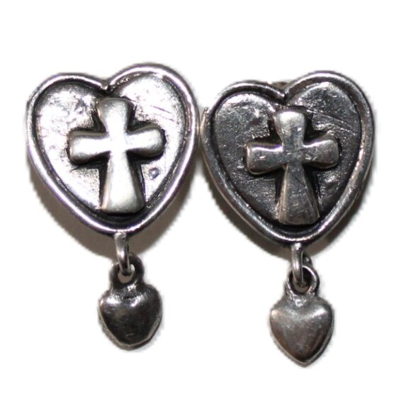 Sterling Silver Heart Cross Earrings - Picture 1 of 4
